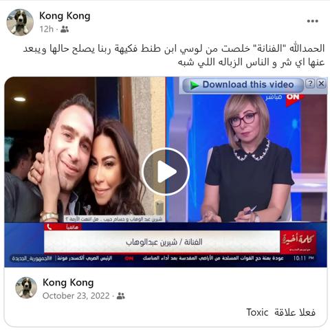 تعليق شقيق شيرين على خبر طلاقها