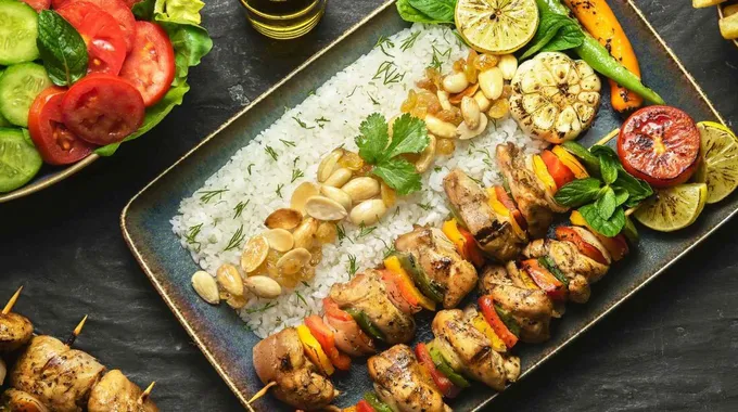 الشيش طاووق مع الأرز والخضروات