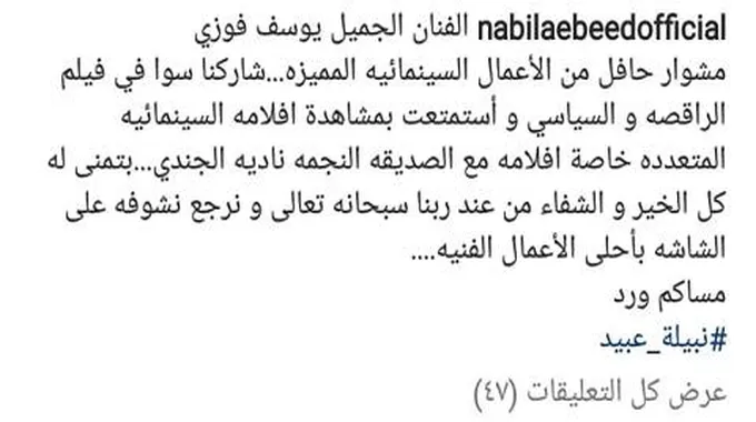 نبيلة عبيد تدعم يوسف فوزي: راضٍ بقضاء الله